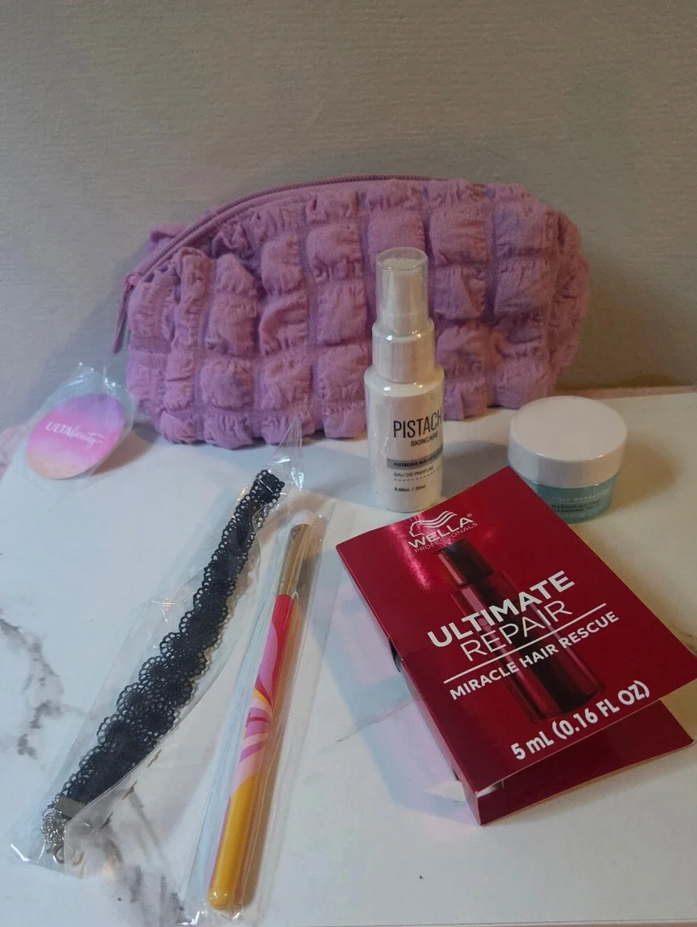 Ulta Lavander Quilted Makeup Bag with Cosmetic Accessories